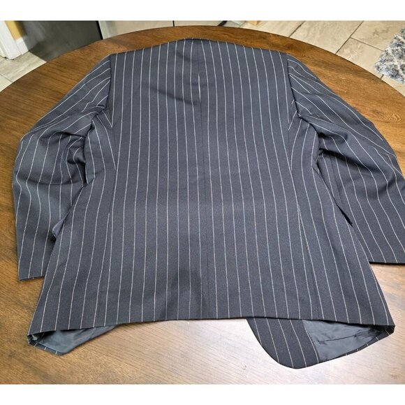 Mens Black Pinstripe Blazer 38S Wool Feel By Burnei Hand Tailored - Picture 16 of 16